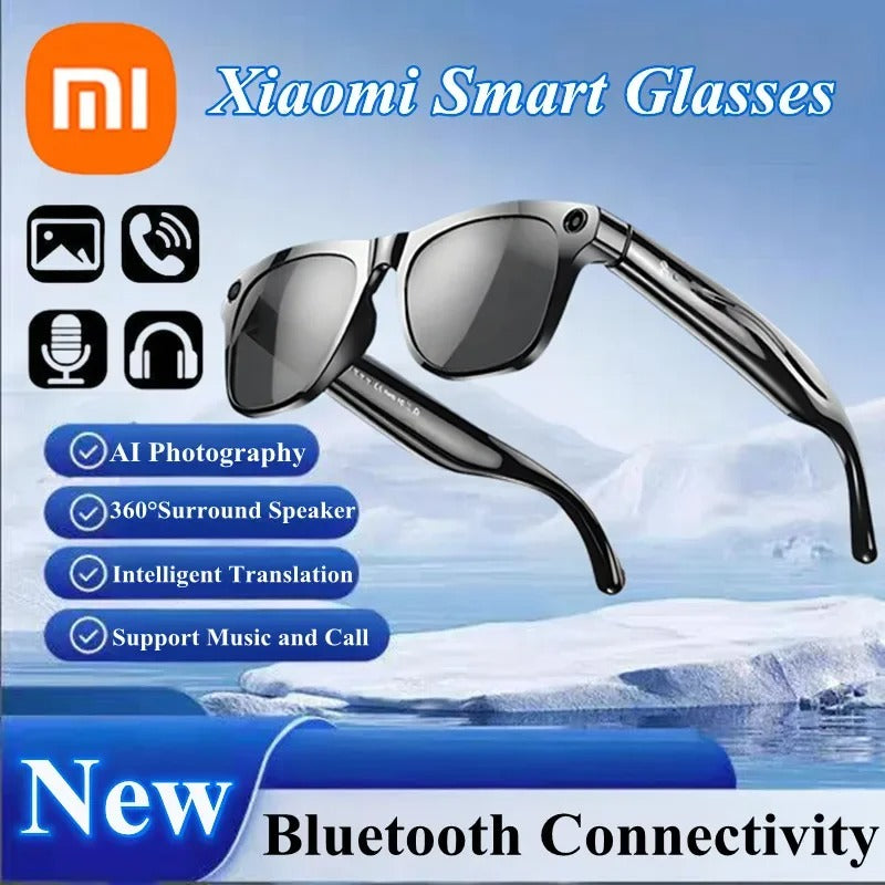 Xiaomi smart glasses with camera and Bluetooth featuring AI photography and 360 surround speaker.